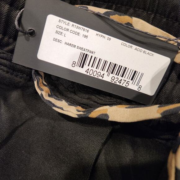 R13 Black Cotton Sweatpants” w/Leopard Tie Belt L 12 10 14 - Picture 8 of 9